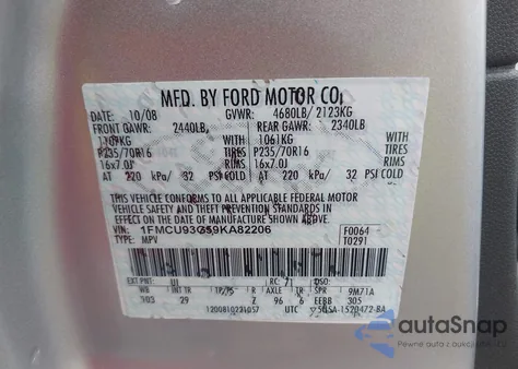 2009 Ford Escape Xlt z USA, uszkodzony, nr VIN 1FMCU93G59KA82206